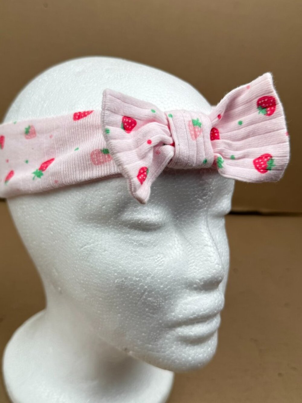 Baby Girls Strawberry Print Ribbed Headband with Bow Pink Size 9M